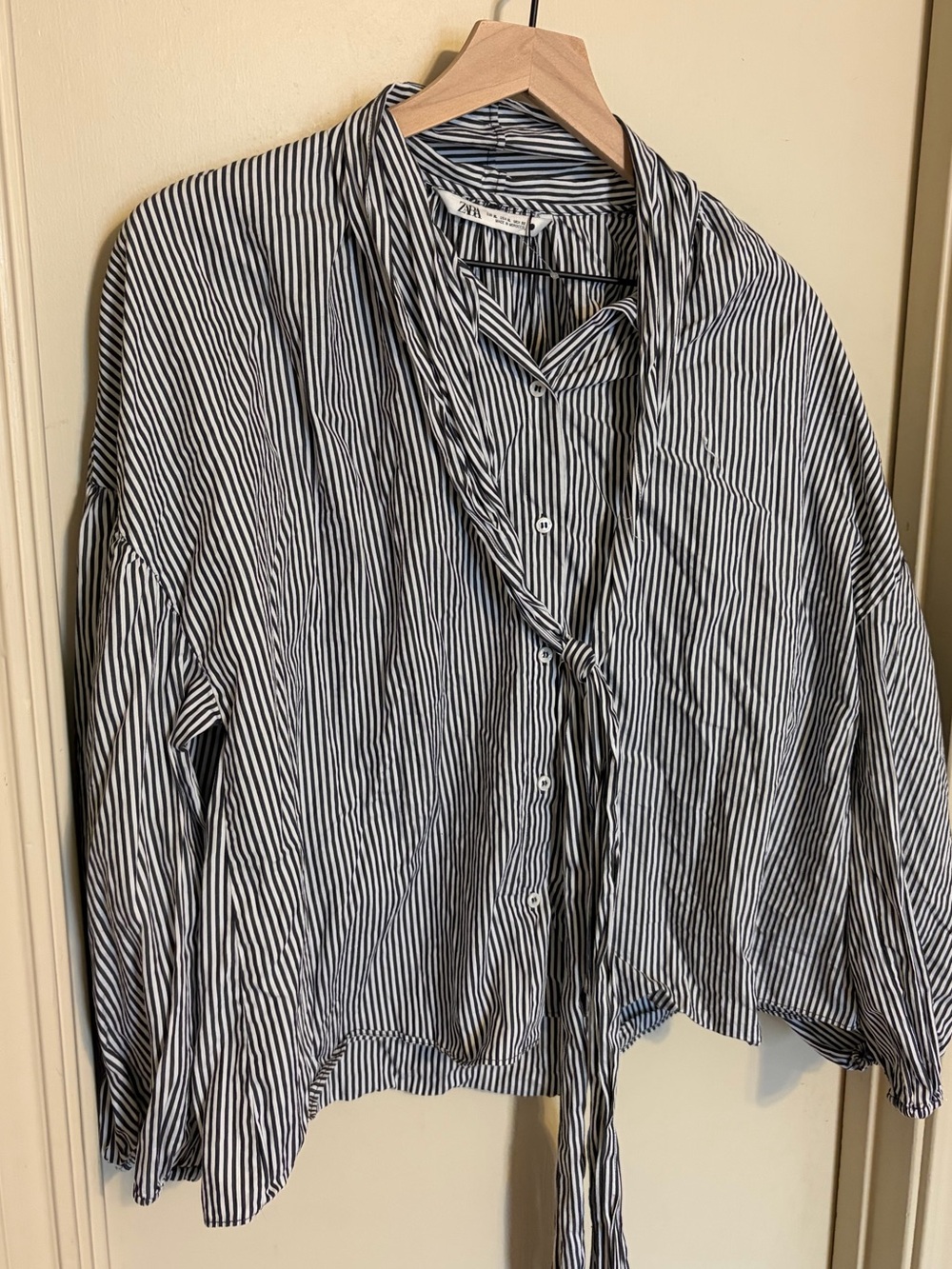 Zara Tie Stripe Button Front Blouse